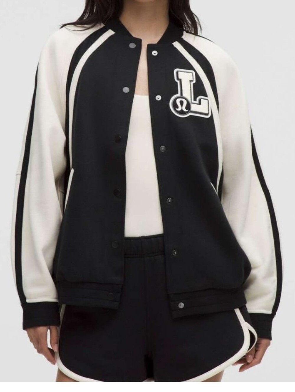 lululemon athletica Oversized Collegiate Black & Cream Varsity Jacket